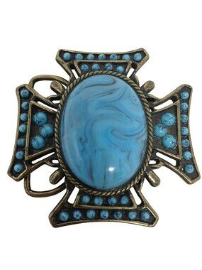 Vintage  Turquoise Lucite Pattee Cross Belt Buckle Rockabilly Unisex #J-2